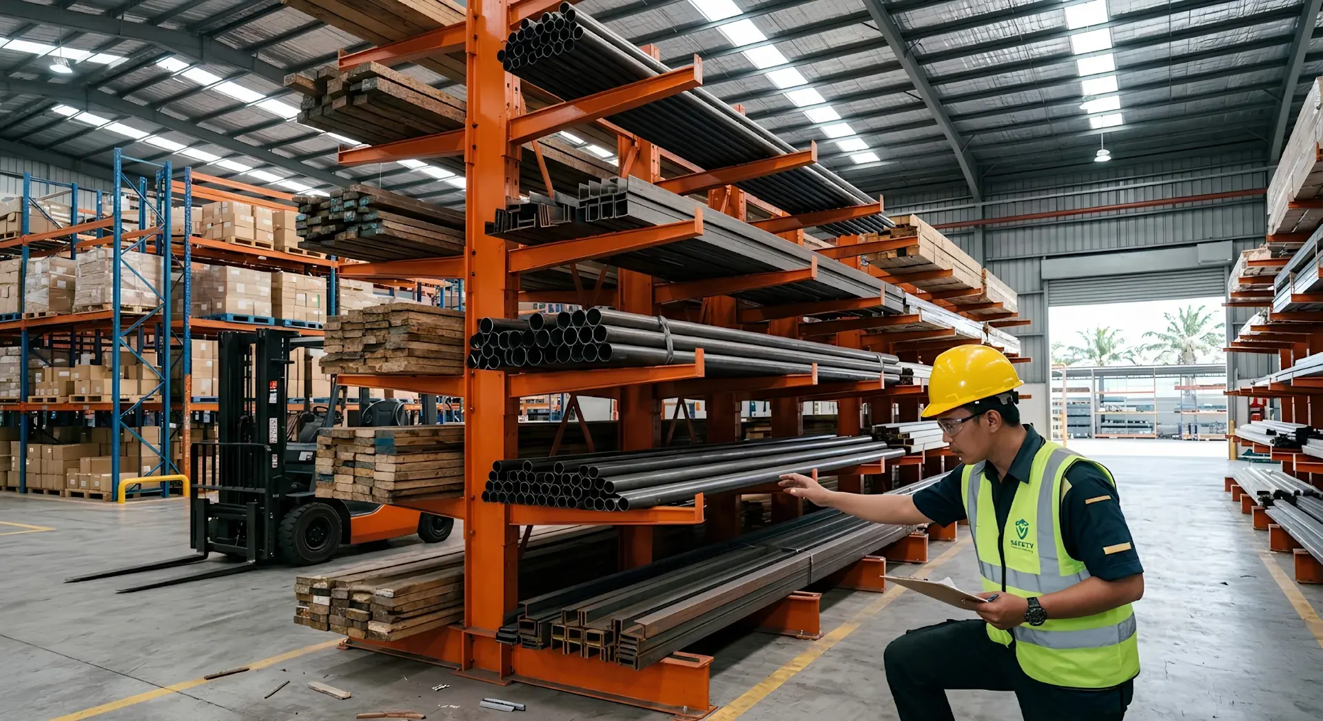 Sistem cantilever racking untuk material panjang