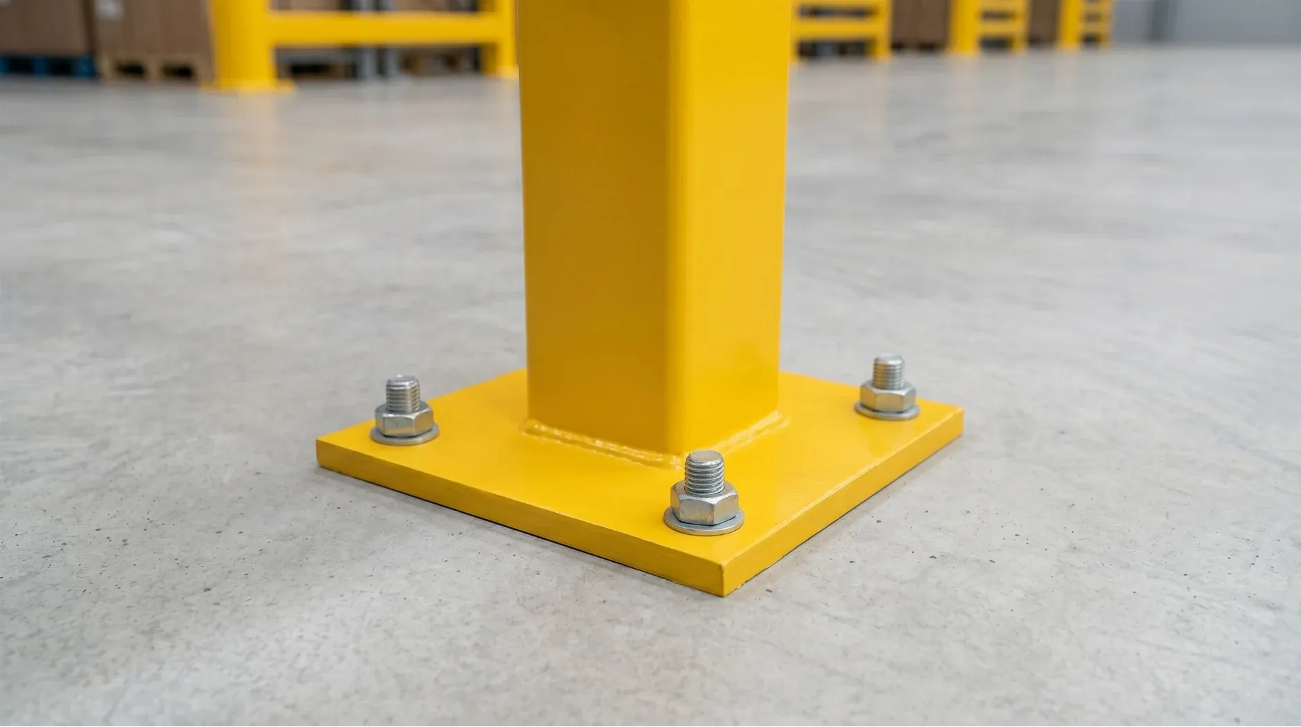 Floor anchoring system using high tensile bolts for industrial safety guardrails