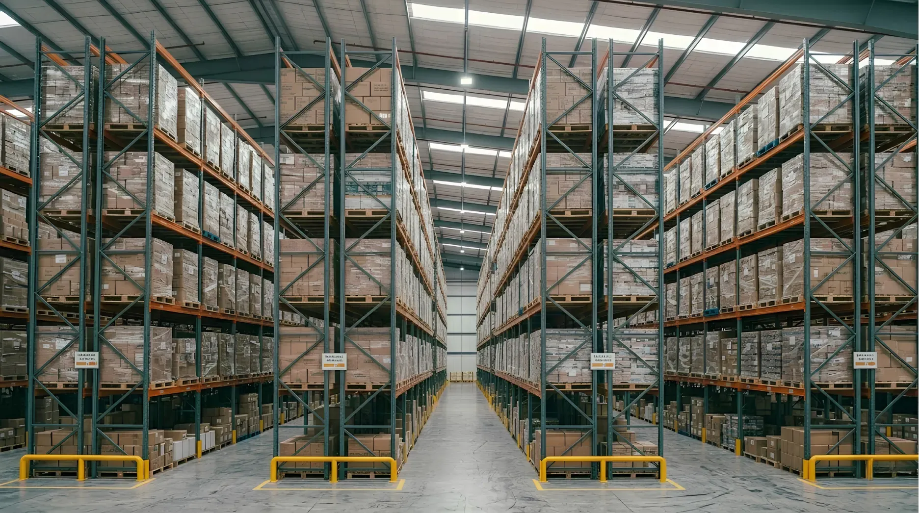 Warehouse storage lanes with pallet rack
