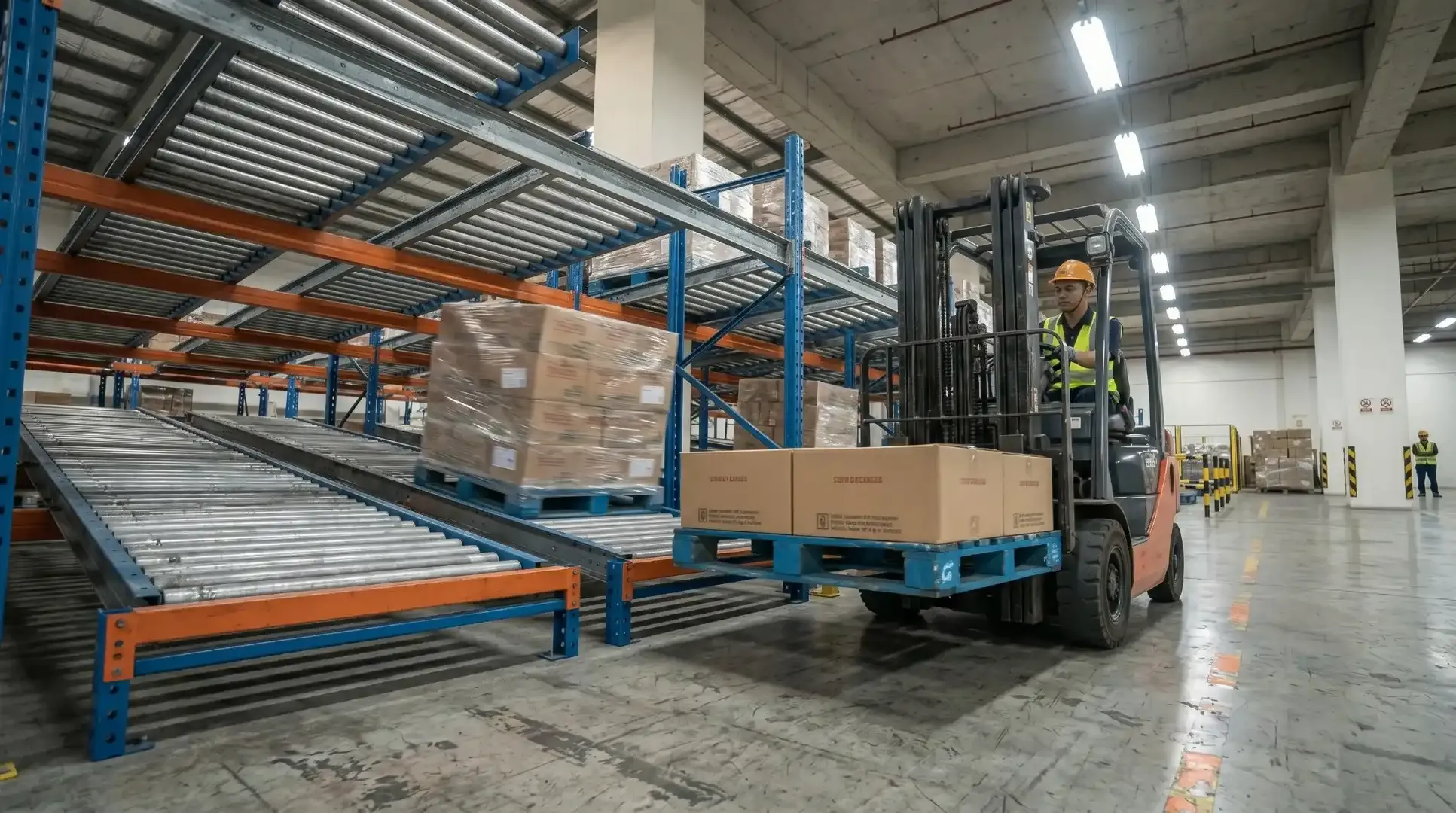 Forklift picking pallet from the discharge face